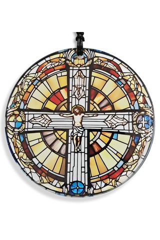 23 Cm Çap - Çarmıha Geriliş Vitray Görünüm Füzyon Cam Duvar Süsü