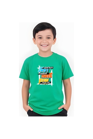 Fyk Kids Erkek Çocuk Yuvarlak Yaka Just Have Erkek Baskılı T-shirt Yeşil