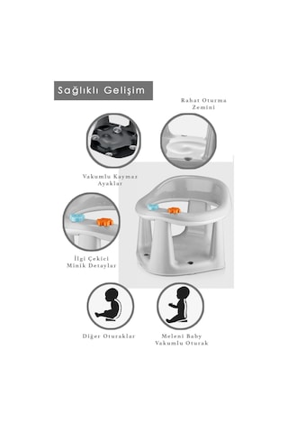 Bebek Banyo Oturağı - Vakum Tabanlı Bebek Mama Oturağı Gri