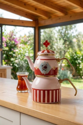 Acar Xap-10355 Chloe Collection Mini Emaye Çaydanlık Takımı Pembe