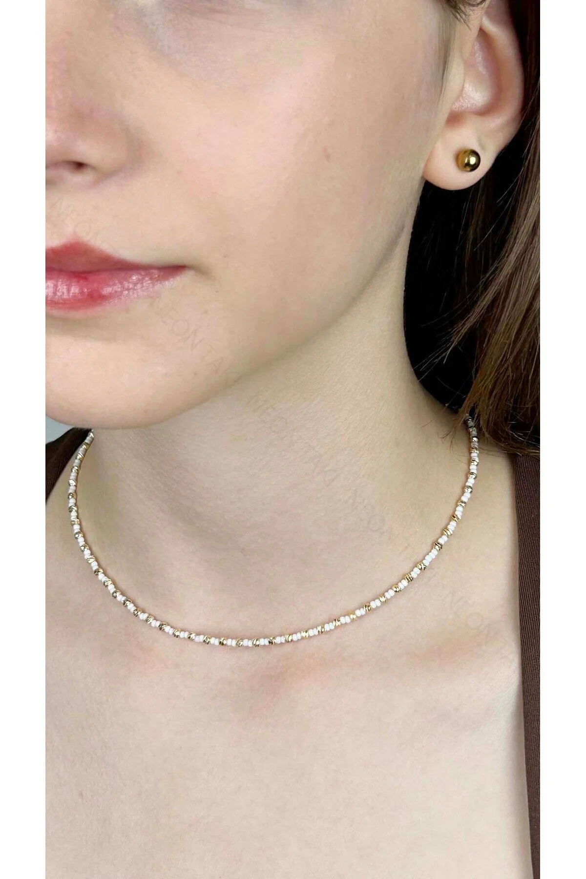 Beyaz Ve Sarı Renk Boncuklu Kolye 429 Çok Renkli