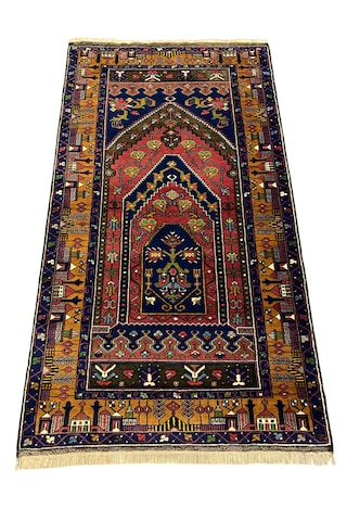 El Dokuma Yahyalı Büyük Mihraplı 115x210 Antika Kök Boya Halı