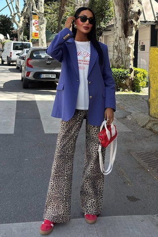 Kadın İndigo Kruvaze Oversize Uzun Ceket Indigo