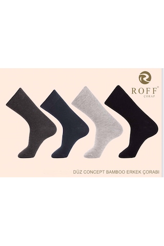 Roff Erkek Bamboo Soket Düz Çorap 14009 - 12 Adet Karışık Renk