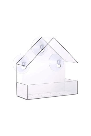 Vkemall Akrilik Duvarlı Kuş Yemeği, Su Geçirmez, 3 Emme Çubuğu İle Montaj, Havalandırma Delikli, Şeffaf Kuş Besleyici