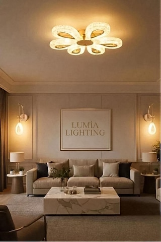 Lumia Lighting Yonca Model Gold Kumandalı 3"lü Ledli 3 Renk Modu Kristal Salon Mutfak Yatak Çocuk Odası Avize