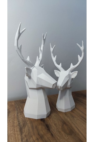 2 Li Set Geyik Figürlü Modern Dekoratif Hediyelik Biblo Beyaz 22cm/19cm Gizzstore Home