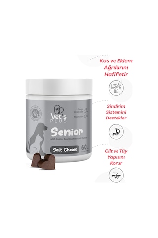 Vet's Plus Senior Çiğnenebilir Tablet 60'lı Kedi ve Köpekler İçin Inulin ve Glukozamin Desteği