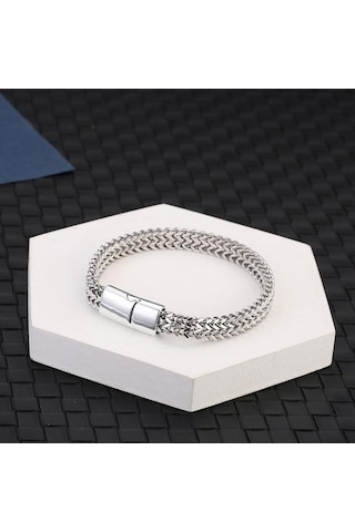 Çelik Yılan Zinciri Manyetik Toka Erkek Takı Bileklik Bilezik Moda Takı Ave Gümüş