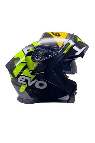 Kask Evo Vizörlü Çeneden Açılır Metalik Siyah- Sarı Siyah - Sarı