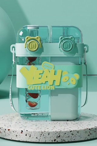 Dekorasyaa Yeah Çift Bölmeli Suluk - Mavi Renkli Boyun Askılı Çift İçimli - Bpa İçermez Mavi