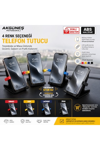 Akgüneş Motogaraj Araç İçi Torpido & Masa Telefon Tutucu 6,3 İnç Uyumlu Abs Masaüstü Telefon Standı Siyah Gri