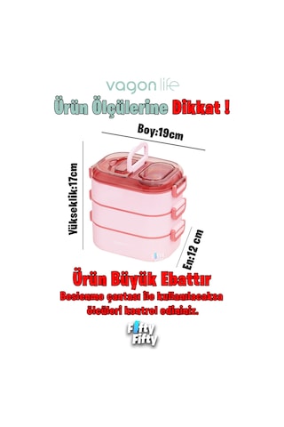 Vagonlife 1450 Ml 3 Kat Çelik 2 Kat Kullanılabilir Bento Lunch Box fflbox7083