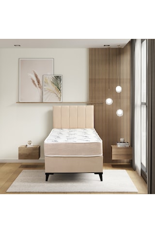 Easy Comfort Tek Kişilik Yatak Baza Başlık Set 3'lü Set Sandıksız Krem Konuma Özel Teslimat 90x190