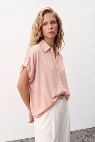 Sateen Kol Detaylı Salaş Gömlek - Pudra-137626