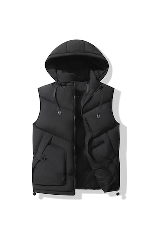 Yeni Erkek Kalın Dik Yaka Yelek Siyah