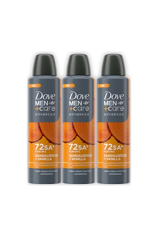 Men +care Advanced Erkek Deodorant 72 Saat Koruma Sandalwood Vanilla 150 ML X3
