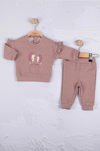 Babydonat Kirpi Nakışlı Pamuk 2'li Kız Bebek Takım Mor