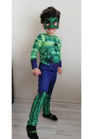 Şehrazattasarım Hulk Baskılı Erkek Çocuk Kostüm Yeşil