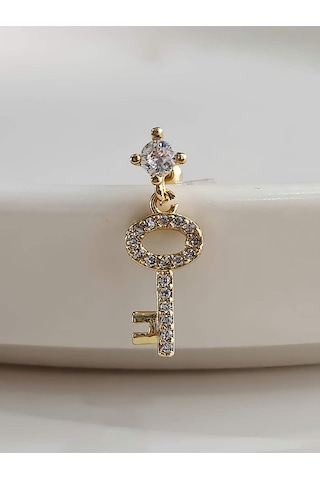 Kilit Anahtar Model Kıkırdak Piercing Tragus Helix Altın Gold Renk Küpe