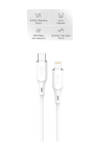 Type-c To Lightning Apple iPhone Uyumlu Şarj Kablosu 30w Pd Hızlı Şarj, 480mbps, 1.2m Beyaz-v0207002