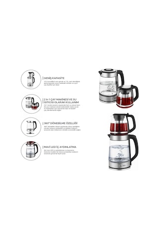 Sinbo 2'si 1 Arada Çaycı - Kettle - 2.0l + 1.2l Kapasite - Cam Gö Çok Renkli