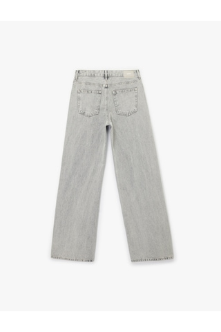 Koton Normal Bel Taş Detaylı Pamuklu Geniş Paça Denim Pantolon - Wide Leg Jean Gri 6sal40006md Gri