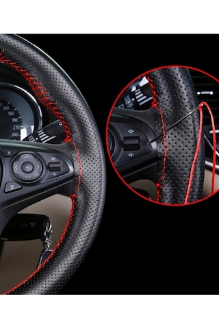 Seat Toledo Uyumlu Dikmeli Direksiyon Kılıfı Noktalı Kırmızı Ipli 38cm 11cm