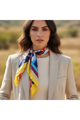 Hedea Karelerde Açan Çiçekler Saten Fular 70x70 Cm Çok Renkli