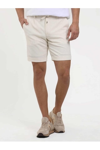 Dufy Ekru Erkek Slim Fit Çizgili Casual Short - 104661-Ekru