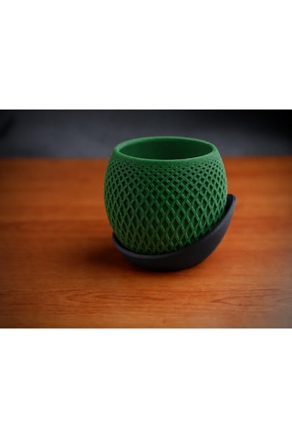3d Baskı Küre Saksı - Kafes Dokulu İki Parçalı Dekoratif Saksı - Yeşil-siyah Diğer
