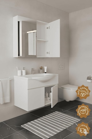 Tr Kahire 65 Cm Mdf Banyo Dolabı Seti Beyaz Diğer