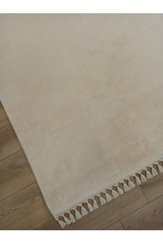 Çam Halı Softy 1826 Ekru Yumuşak Dokulu Saçaklı Dekoratif Halı
