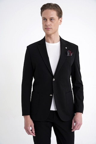 Comfort Fit Çift Yırtmaç Torba Cep Metal Düğmeli Siyah Blazer Ceket C 734