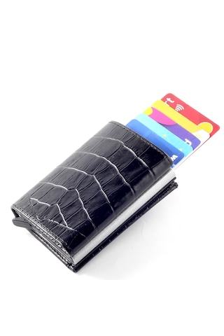 Ancora Leather Hakiki Deri Croco Mekanizmalı Erkek Cüzdanı Siyah2 Siyah
