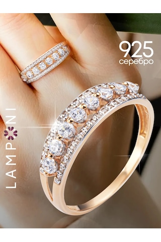 Lamponi 925 Ayar Gümüş Taşlı Yaldızlı Nikah Yüzüğü 203735669 Altın