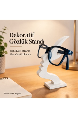 Yüz Silüeti Gözlük Standı Dekoratif Masaüstü Gözlük Tutucu Organizer Beyaz