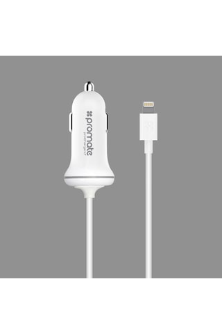 Promate Iphone Lightning Araç Çakmak Şarj Cihazı MFI Onaylı Beyaz
