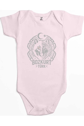 Zepplin Giyim Bozkurt Türk Ay Yıldız Motifli Kurt Başı Baskılı Pembe Bebek Body Zıbın