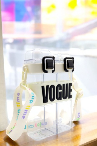 Çift Bölmeli Vogue Matara Beyaz, 900 Ml Çift Kapaklı, Pipetli
