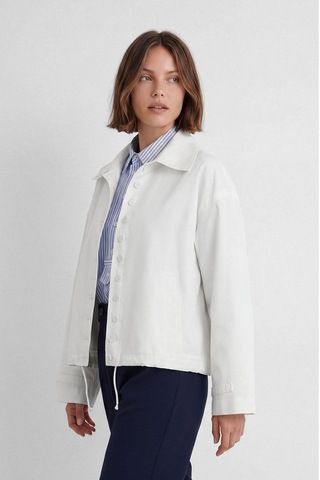 Nauvè Kısa Düğmeli Oversize Trençkot Beyaz