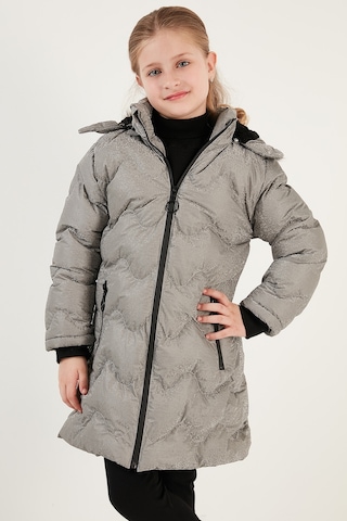 Lela Peluş Astarlı Yakası Suni Kürklü Çıkarılabilir Kapüşonlu Kışlık Kız Çocuk Mont 5761905 Silver