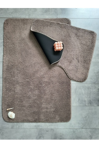Ultrasoft Düz Kapuçino 2'li Banyo Halısı Paspası Seti Kaymaz Kahverengi