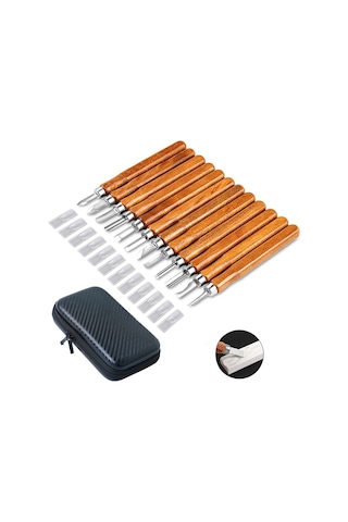 12 Adet Ahşap İşleme Kesici Seti, Oyma Dıy Ahşap İşleme Kesici Seti, Depolama Çantası İle Çok Fonksiyonlu Ev Oyma Kesici Seti