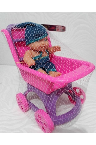 Kız Çocuk Pembe Pusette Oyuncak Et Bebek