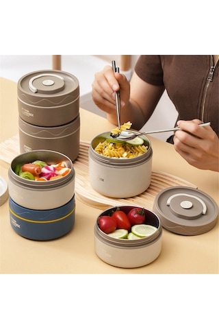 Ulzyvf Yemek Termosu - Paslanmaz Mikrodalga Kutusu, Kahverengi, 420ml Kahverengi