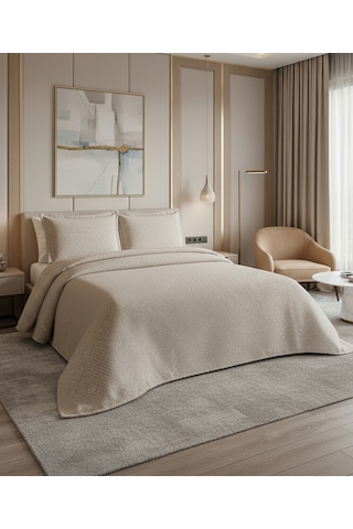 Calantha Home Collection Reyna 3 Parça Geometrik Cappuccino Pike Takımı 240 X 260 Cm Cappuccino