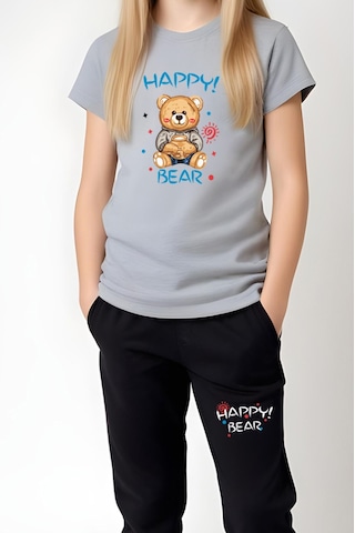 Fyk Kids Kız Çocuk Baskılı Happy Bear Bel Detayı Lastikli Alt-üst Pijama Takımı Gri