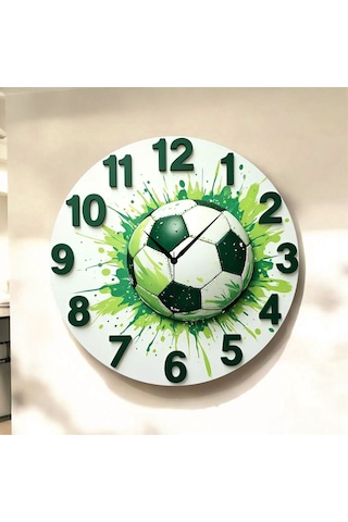 AA Shop Futbol Top Renkli Baskı Desenli Sayılı Hediyelik Ahşap Sessiz Tablo Duvar Saati 72 Renkli