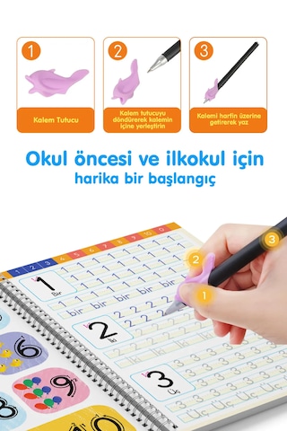 Harfleri ve Sayıları Yazmayı Kolayca Öğreten Kitap Sihirli Uçan Kalemli Oluklu (Kabartmalı) Kitap Dikkat Atölyesi Yayınları